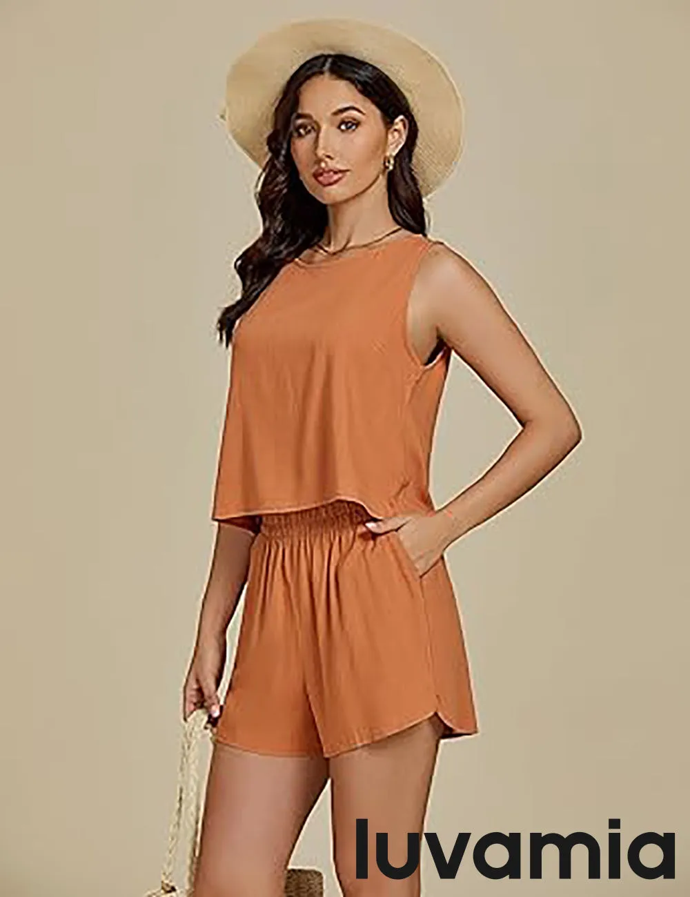 LUVAMIA Women's Sleeveless Casual 2 Piece Blazer Vest Suits