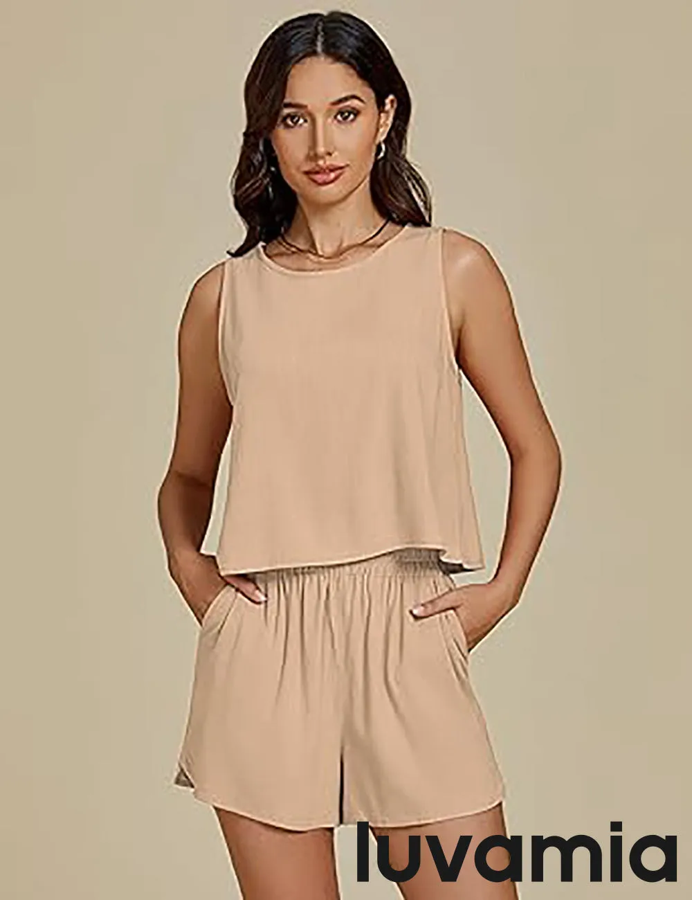 LUVAMIA Women's Sleeveless Casual 2 Piece Blazer Vest Suits