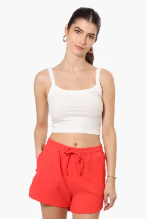 Magazine Solid Basic Drawstring Shorts - Coral