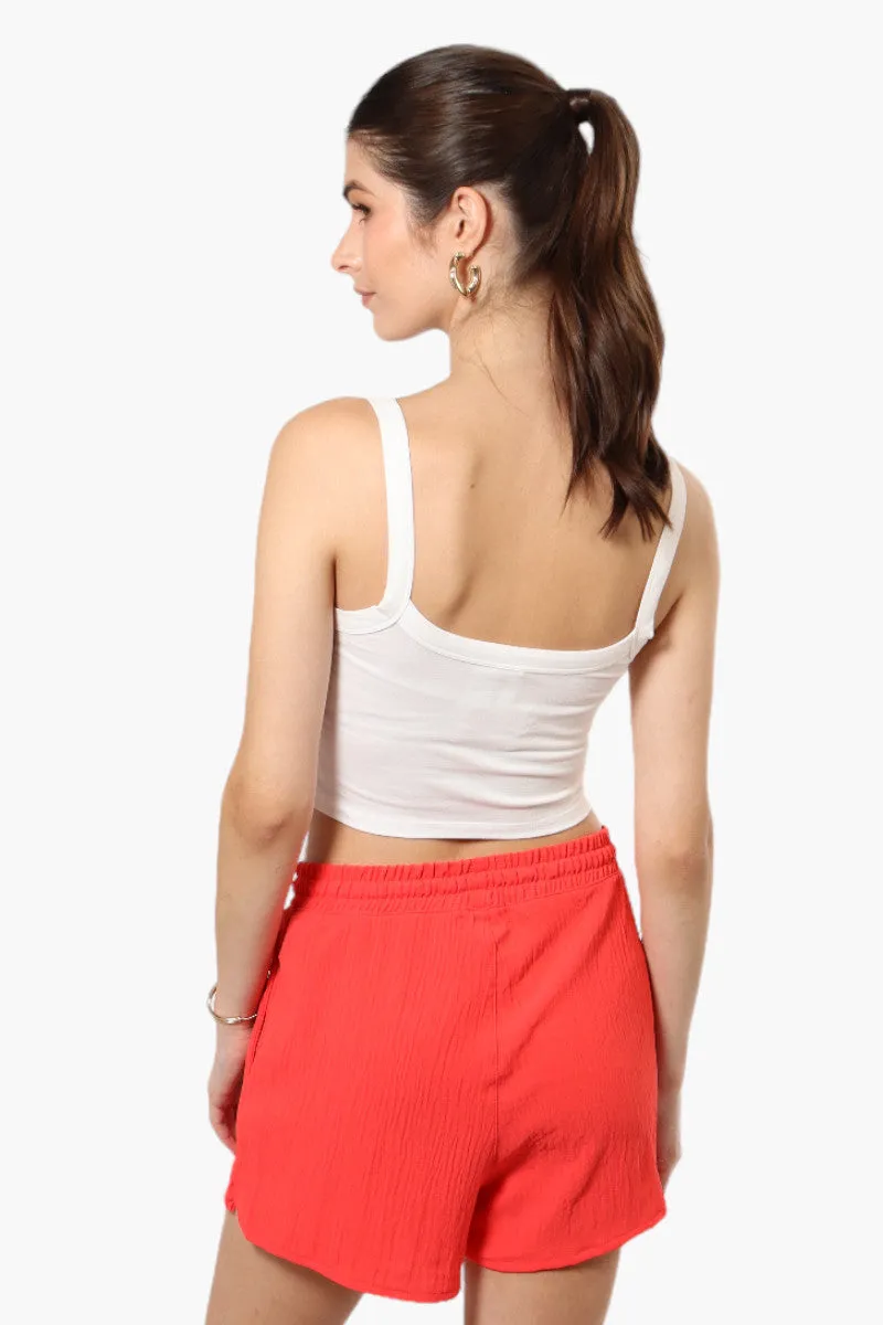 Magazine Solid Basic Drawstring Shorts - Coral