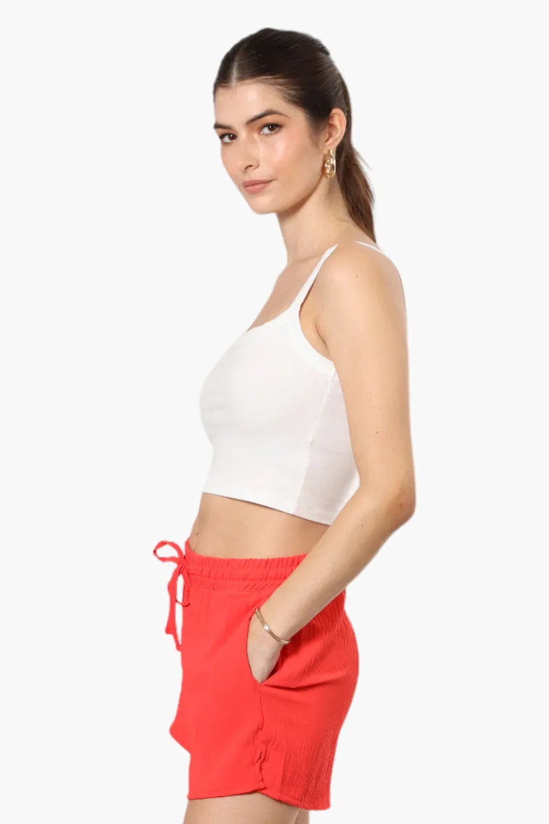 Magazine Solid Basic Drawstring Shorts - Coral
