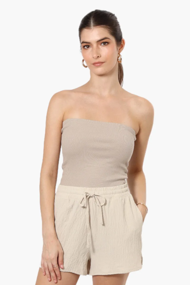 Magazine Solid Basic Drawstring Shorts - Cream