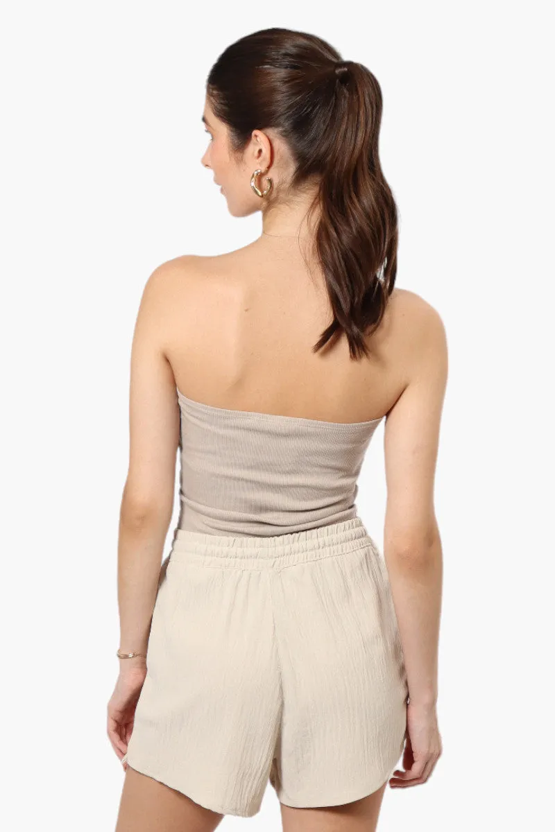 Magazine Solid Basic Drawstring Shorts - Cream