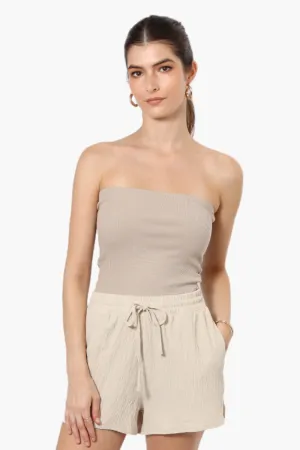 Magazine Solid Basic Drawstring Shorts - Cream