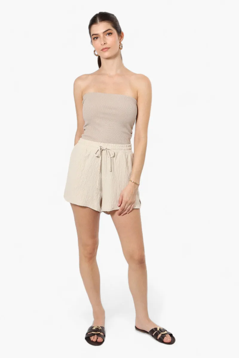 Magazine Solid Basic Drawstring Shorts - Cream