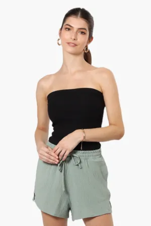Magazine Solid Basic Drawstring Shorts - Olive