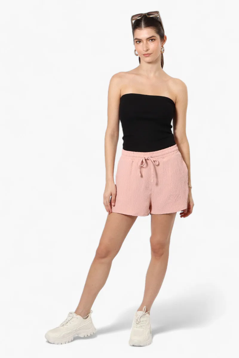 Magazine Solid Basic Drawstring Shorts - Pink