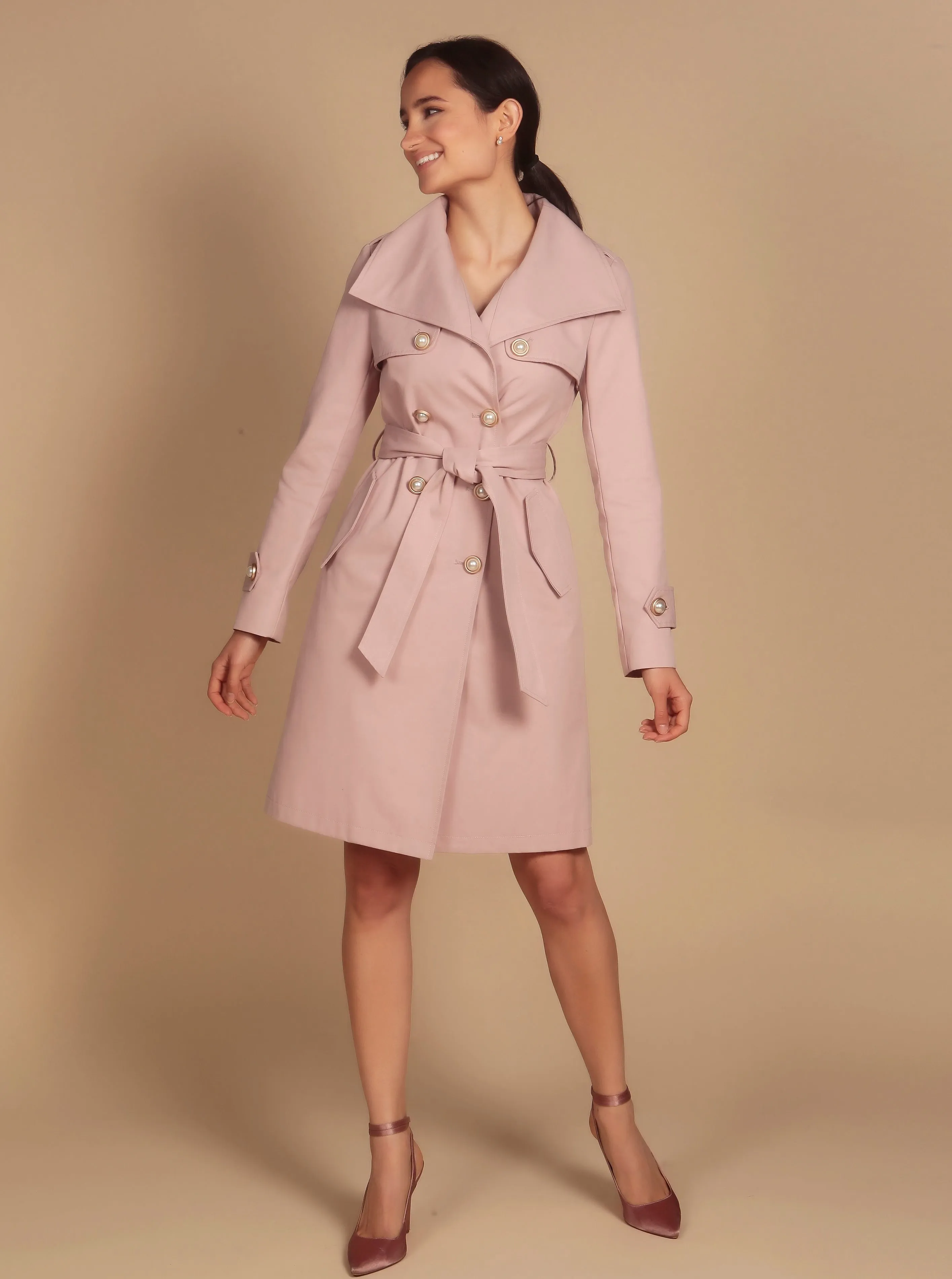 'Malena' Cotton Trench in Polverosa Rosa