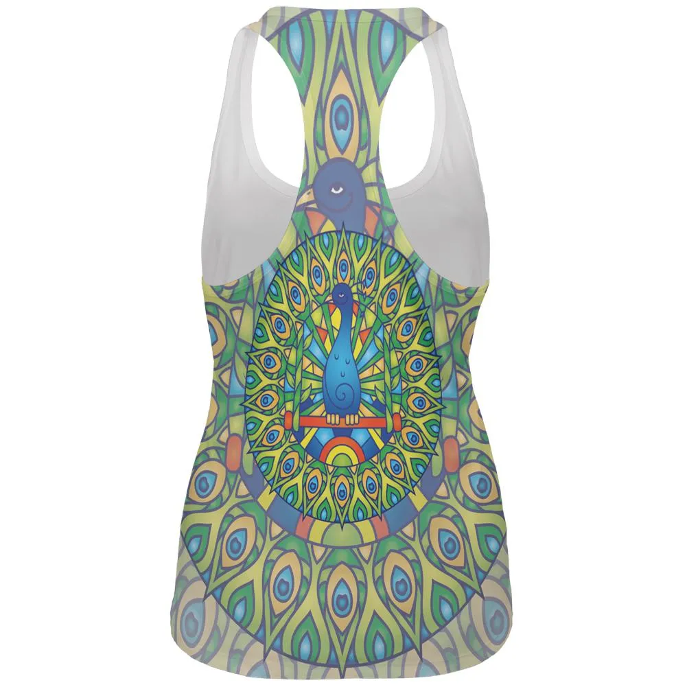 Mandala Trippy Stained Glass Peacock All Over Womens Work Out Tank Top