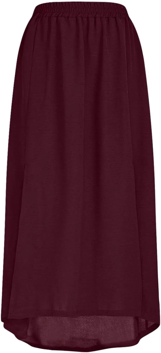 Maxi Skirt for Women Casual Flowy Split Ruffle High Low Beach Skirts Elastic High Waist Pleated A Line Long Skirts