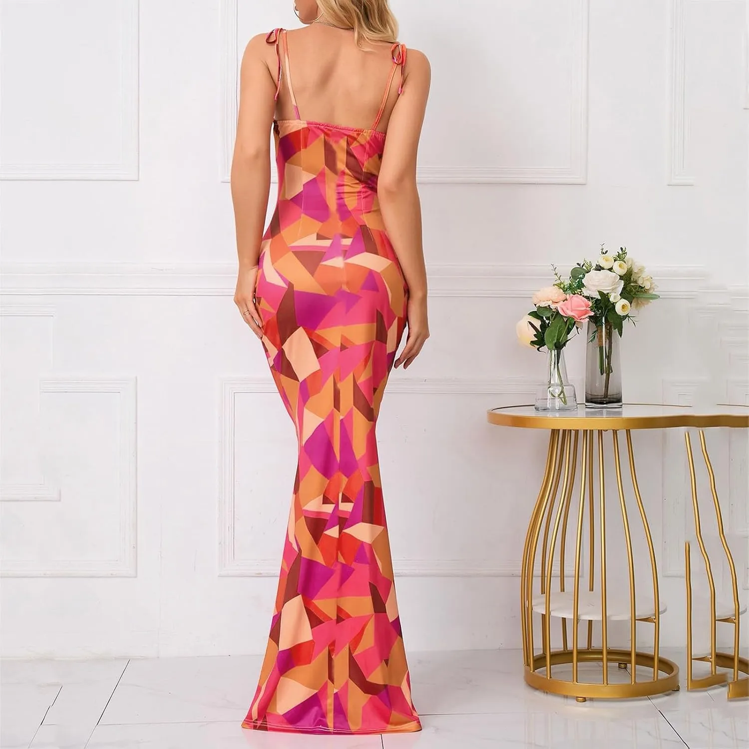 MCILLO Women's Sexy Summer Floral Bodycon Maxi Dress 2024 Spaghetti Strap Sleeveless Boho Long Dresses