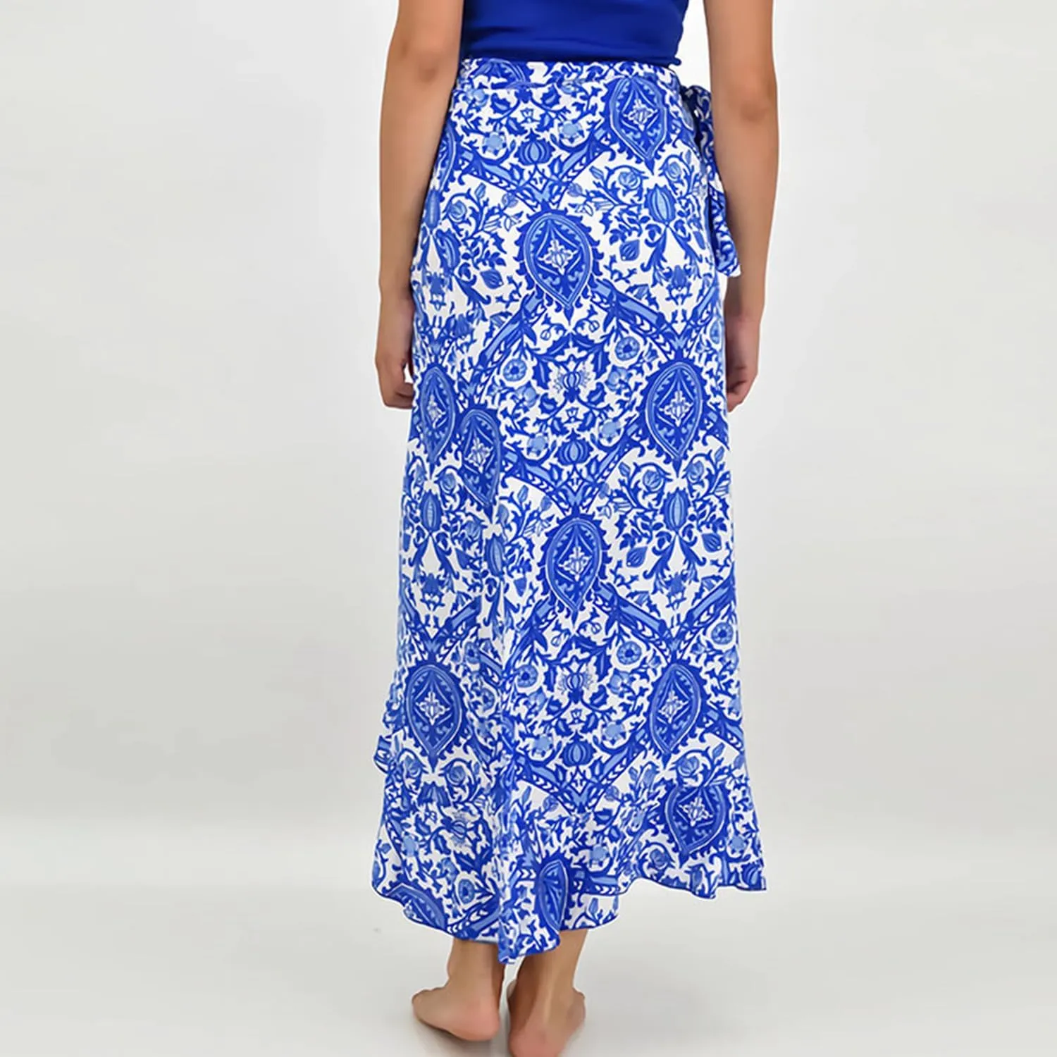 Melliflo Casual Women Floral Printed Maxi Skirts Boho High Waisted Tie Side Slit Skirt Ruffle Sexy A Line Bodycon Midi Dress