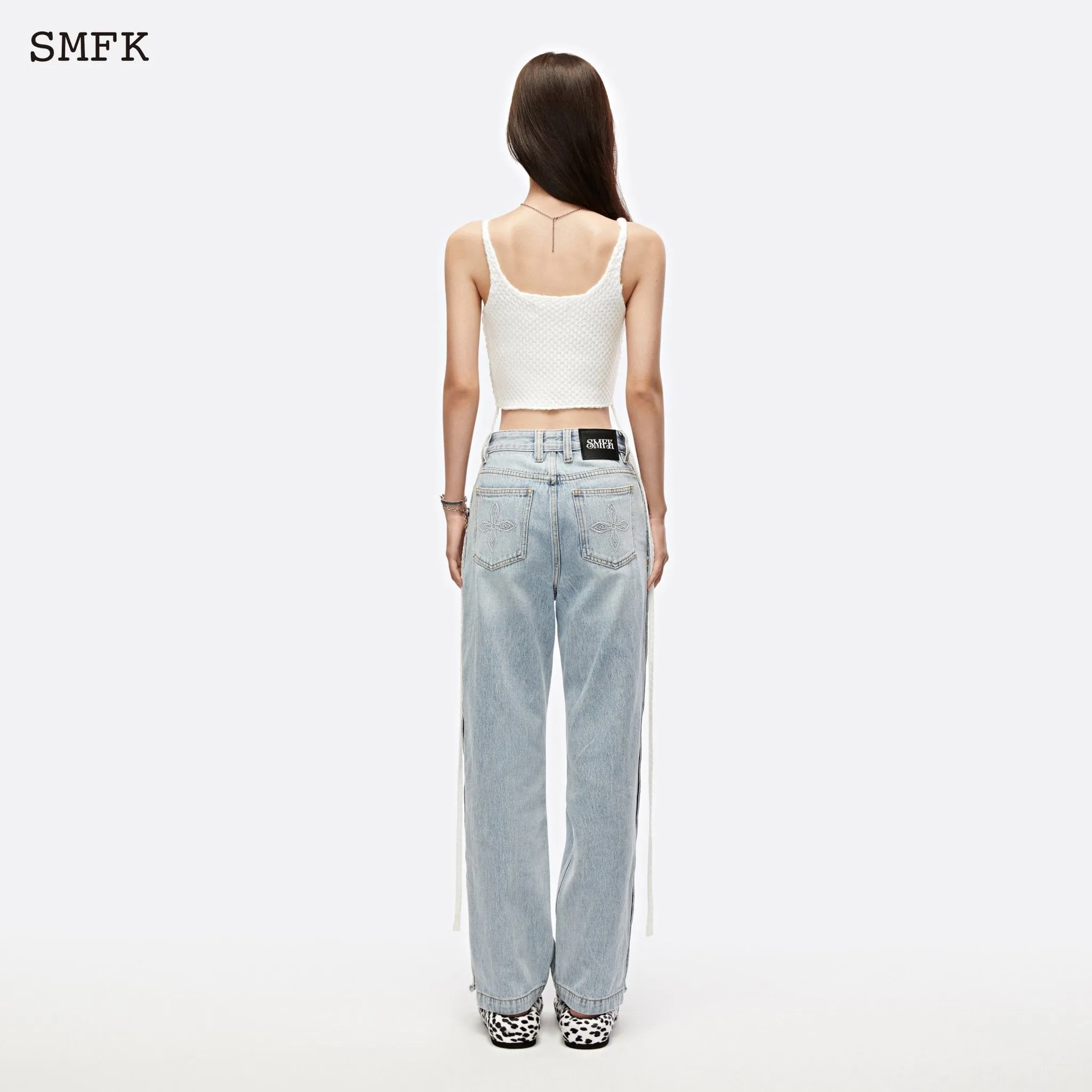 Mermaid Wool Knit Vest Sky White