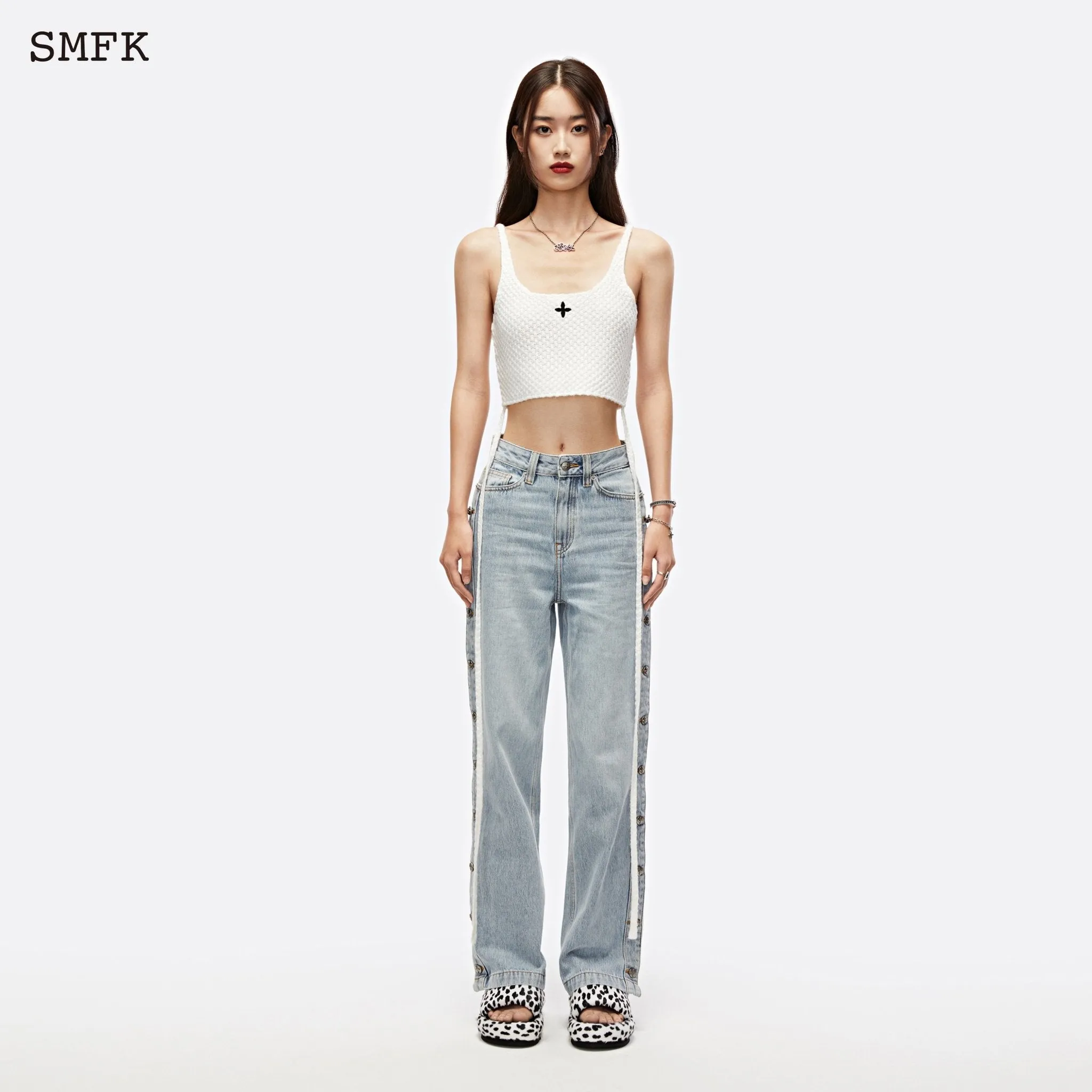 Mermaid Wool Knit Vest Sky White