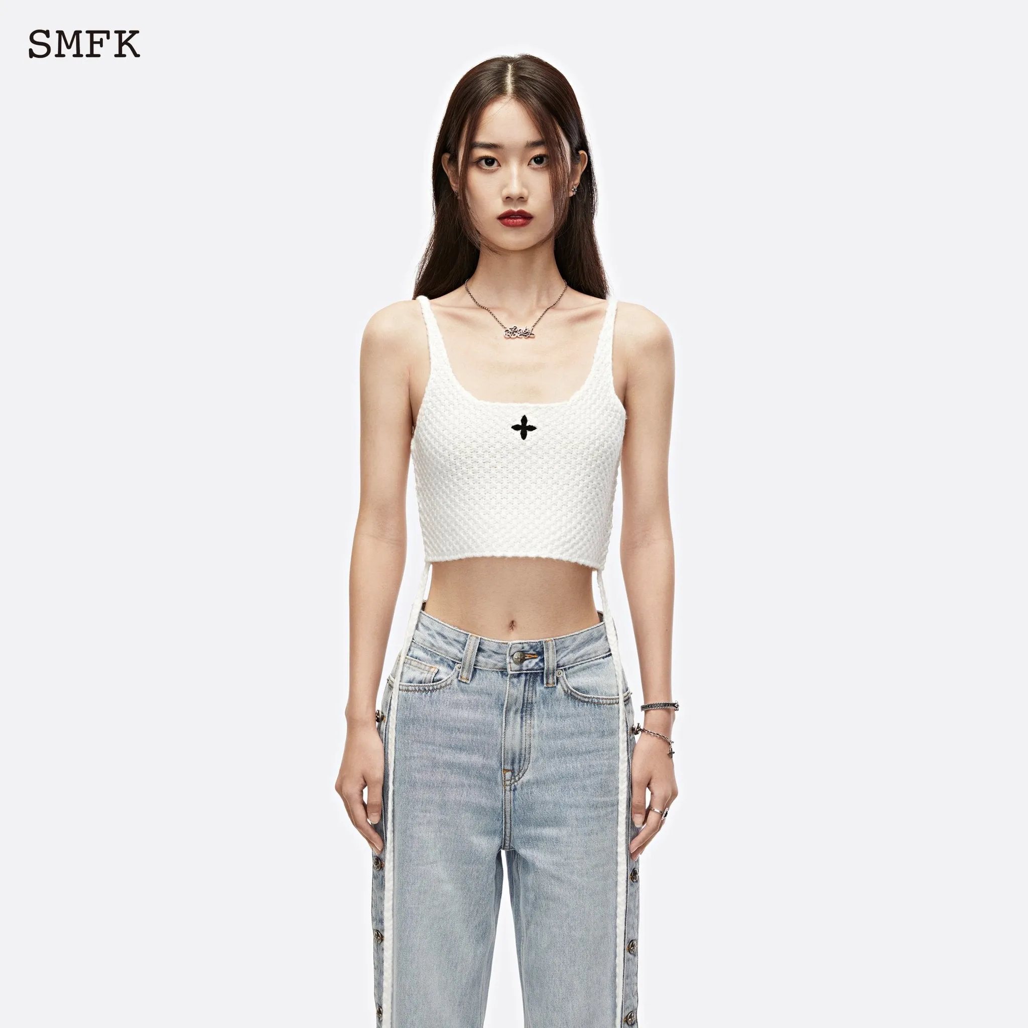 Mermaid Wool Knit Vest Sky White