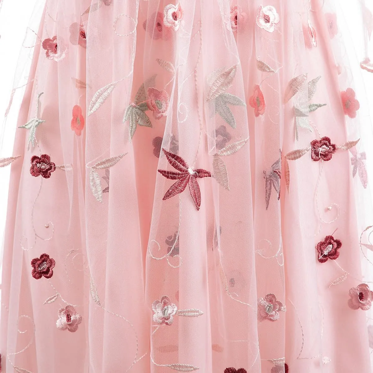 Mesh 3/4 Sleeve Floral Embroidery Dress for Women Flower Embroidered Tulle Prom Dress Illusion Cutout Back Homecoming Dresses
