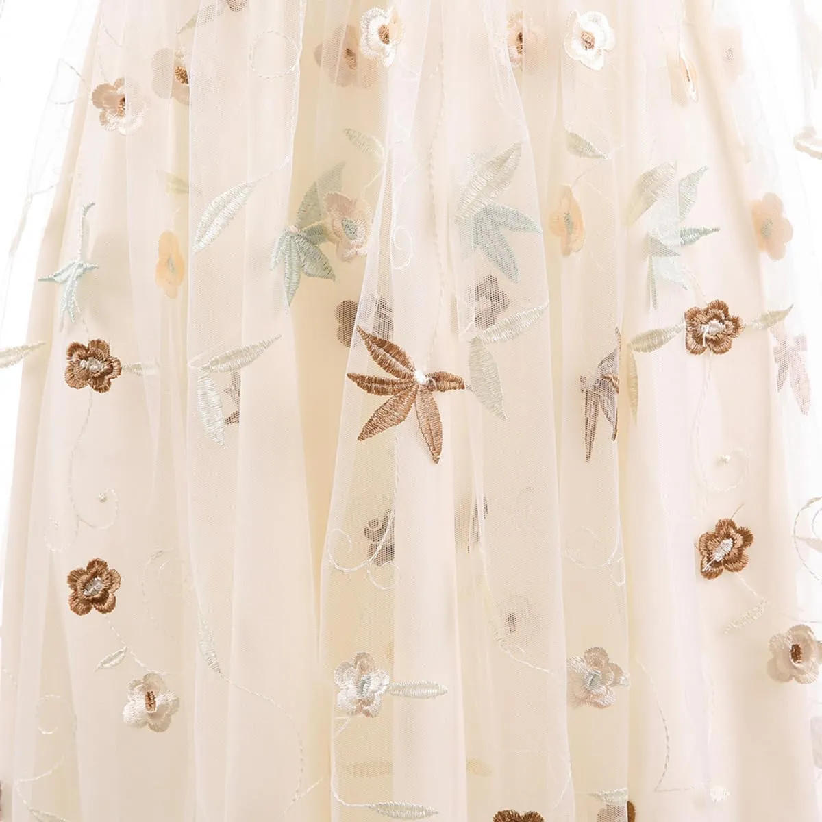 Mesh 3/4 Sleeve Floral Embroidery Dress for Women Flower Embroidered Tulle Prom Dress Illusion Cutout Back Homecoming Dresses