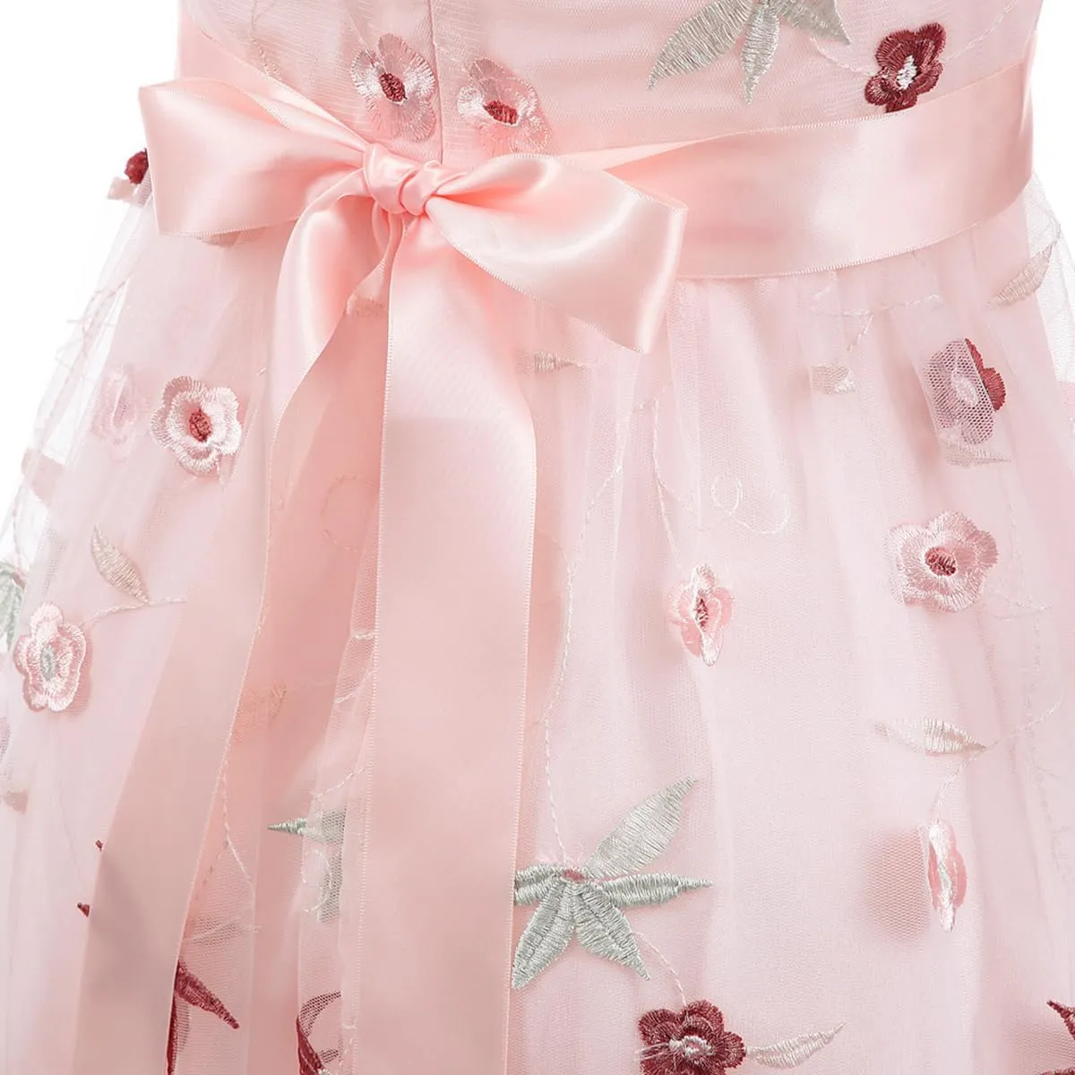 Mesh 3/4 Sleeve Floral Embroidery Dress for Women Flower Embroidered Tulle Prom Dress Illusion Cutout Back Homecoming Dresses