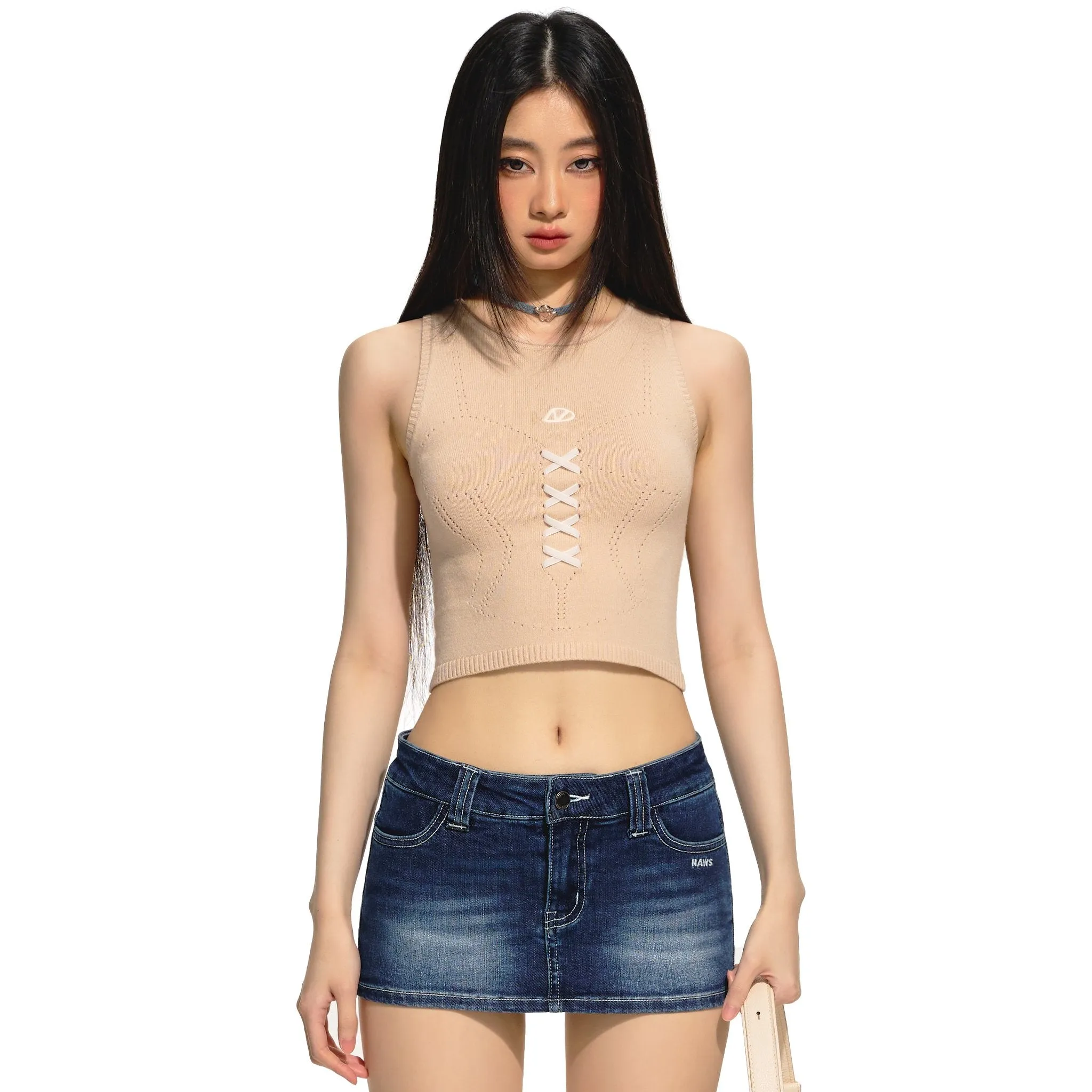 Metaphorical Cutout Velvet Vest Camisole Coffee