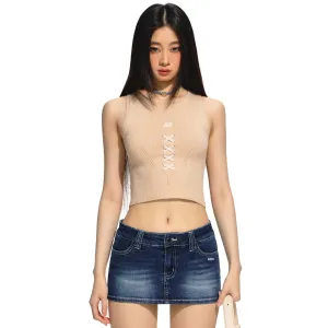 Metaphorical Cutout Velvet Vest Camisole Coffee