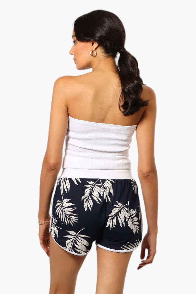 Mikk Leaf Pattern Tie Waist Dolphin Shorts - Navy