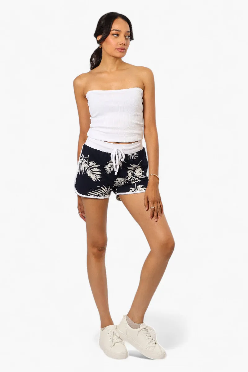 Mikk Leaf Pattern Tie Waist Dolphin Shorts - Navy
