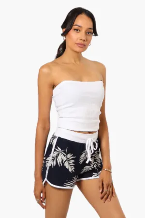 Mikk Leaf Pattern Tie Waist Dolphin Shorts - Navy