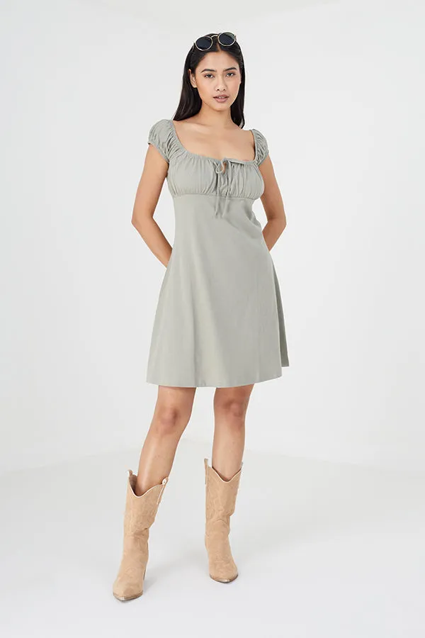 MILKMAID STYLE TIE FRONT MINI DRESS