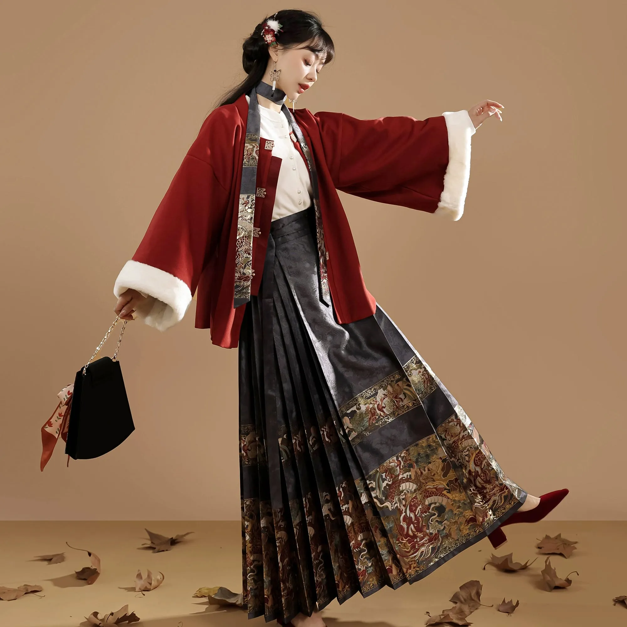 Ming Dynasty Hanfu women's horse skirt sweater autumn and winter suit
