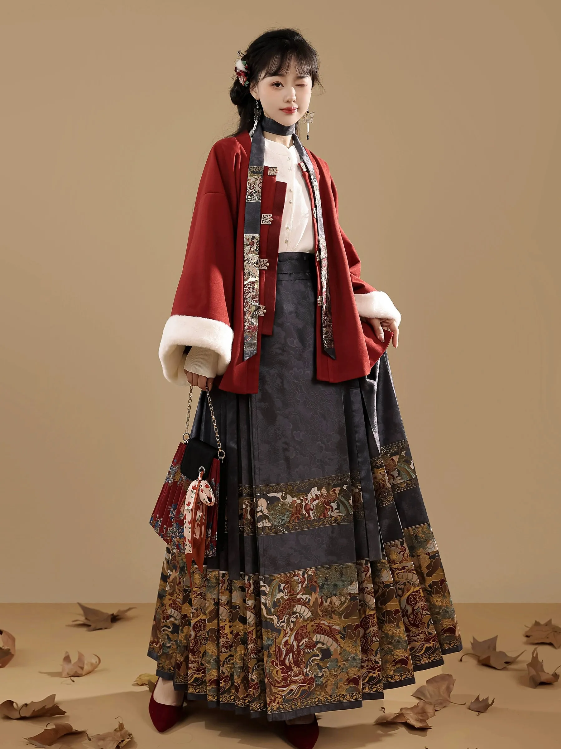 Ming Dynasty Hanfu women's horse skirt sweater autumn and winter suit