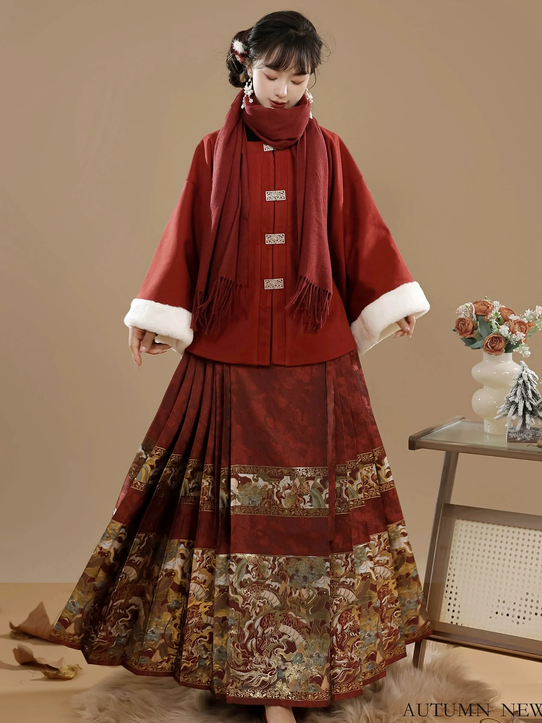 Ming Dynasty Hanfu women's horse skirt sweater autumn and winter suit