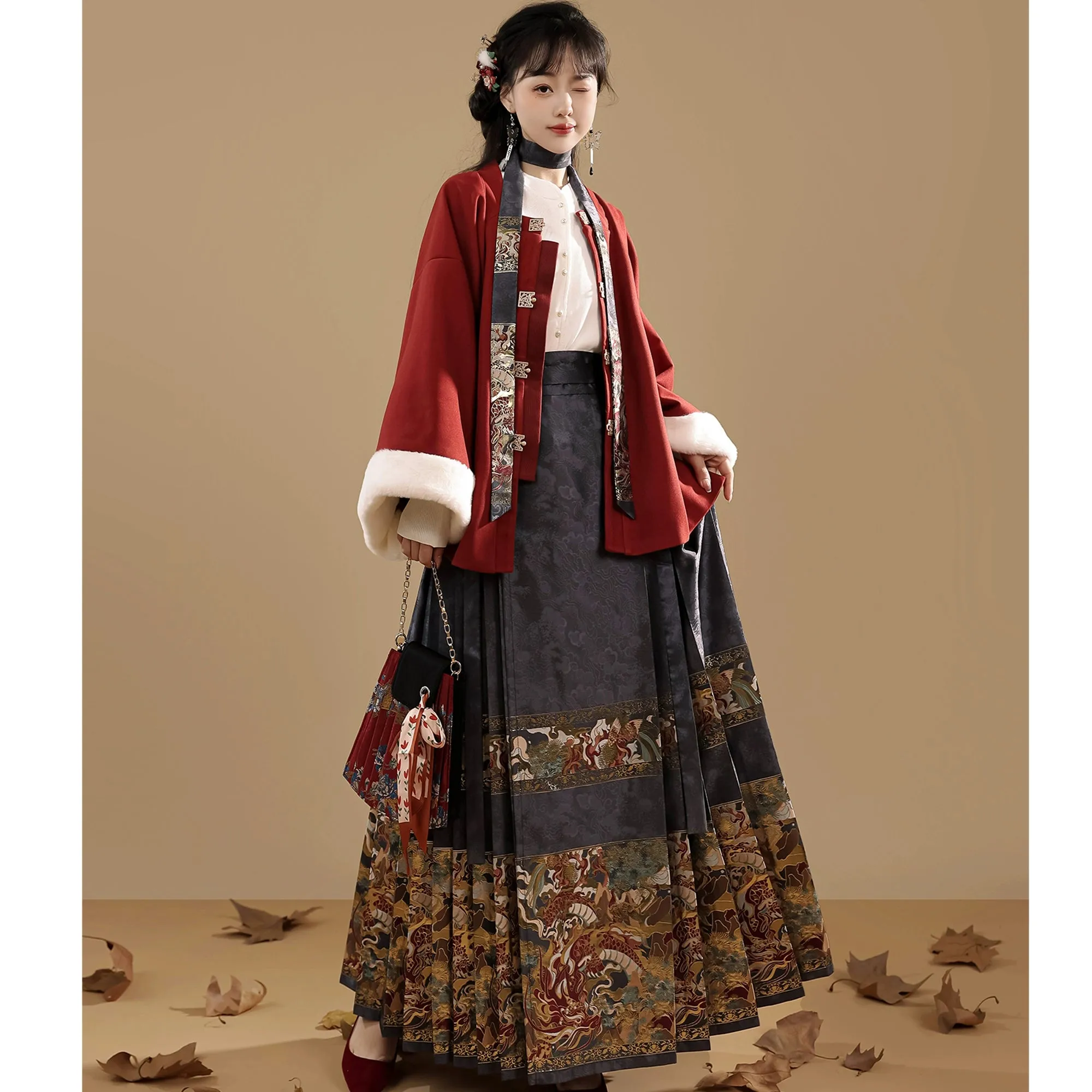 Ming Dynasty Hanfu women's horse skirt sweater autumn and winter suit