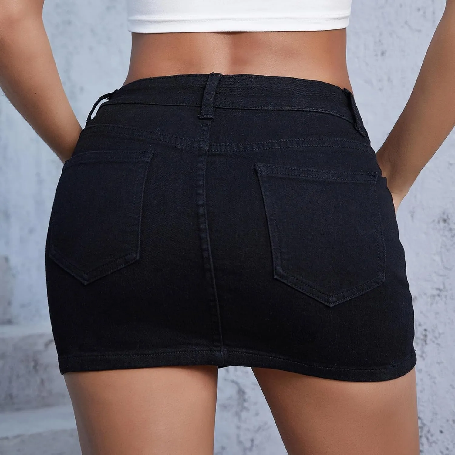 Mini Jean Skirts for Women Denim Cargo Skirt Mid Rise Stretch Slim Fit Y2k Distressed Short Skirt with Mulity Pockets