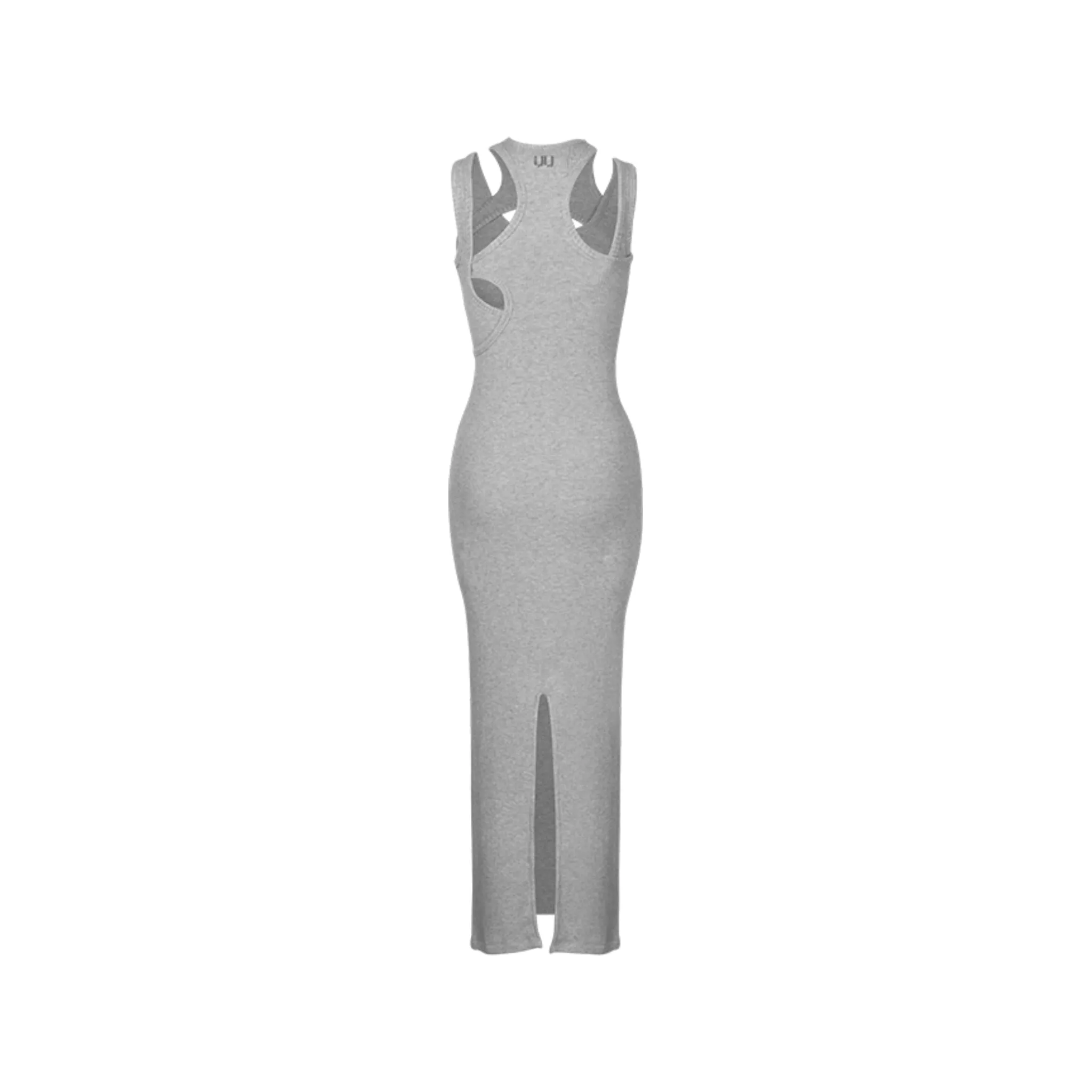 Misaligned Structure Knitted Pit Stripe Dress In Gray