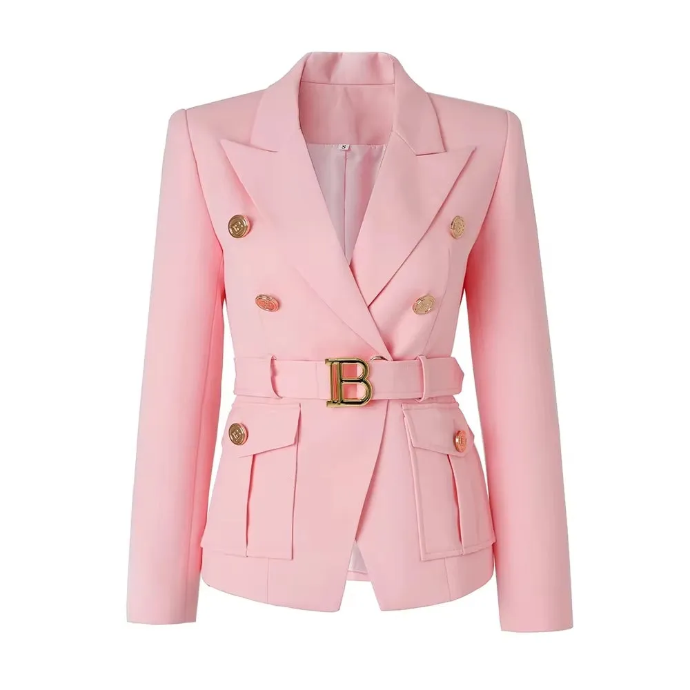 Modern Women Customize Luxury Quality Classic Style Office White Black Women Pocket Blazers with Blet