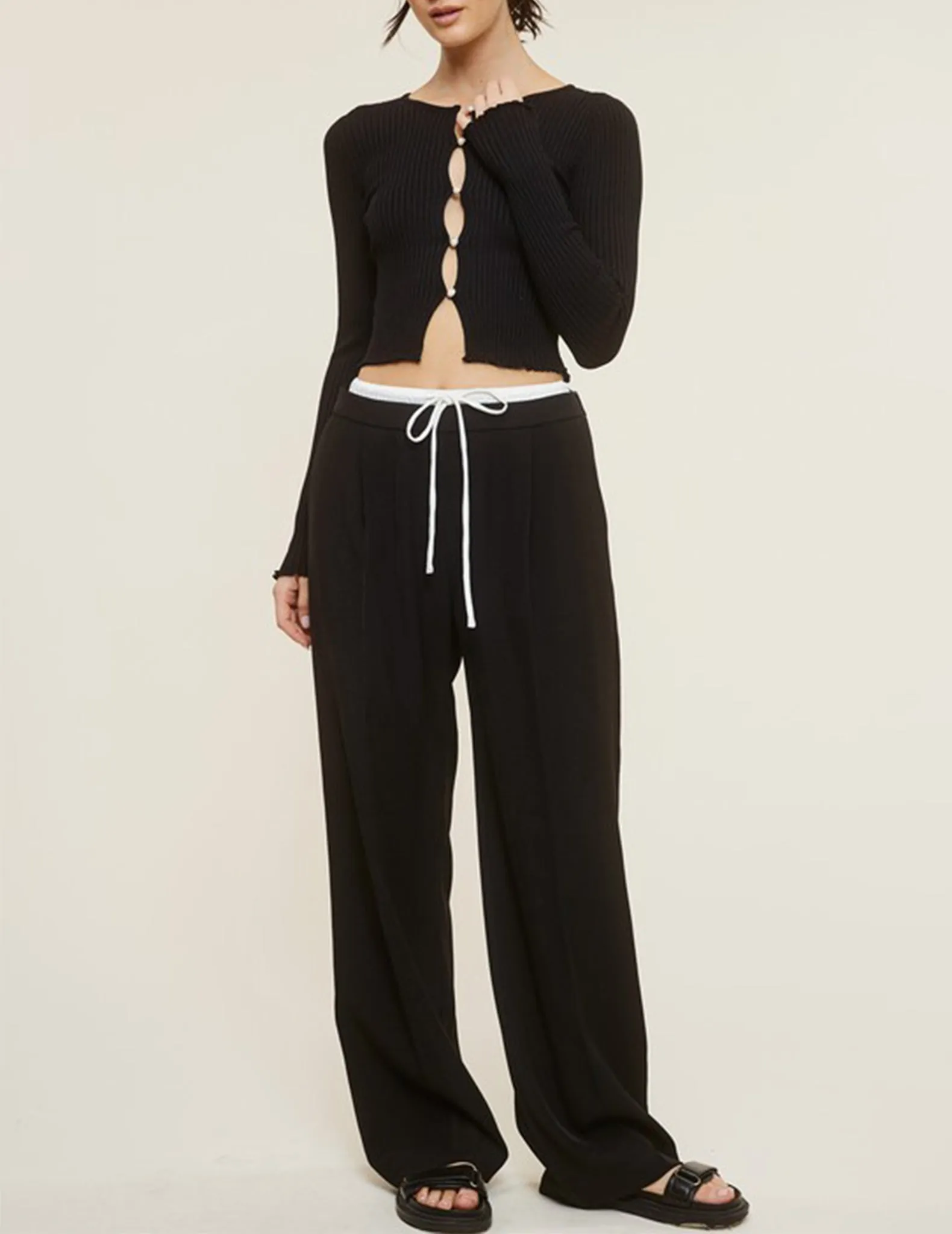 Molly Peekaboo Pearl Button Long Sleeve Cardigan