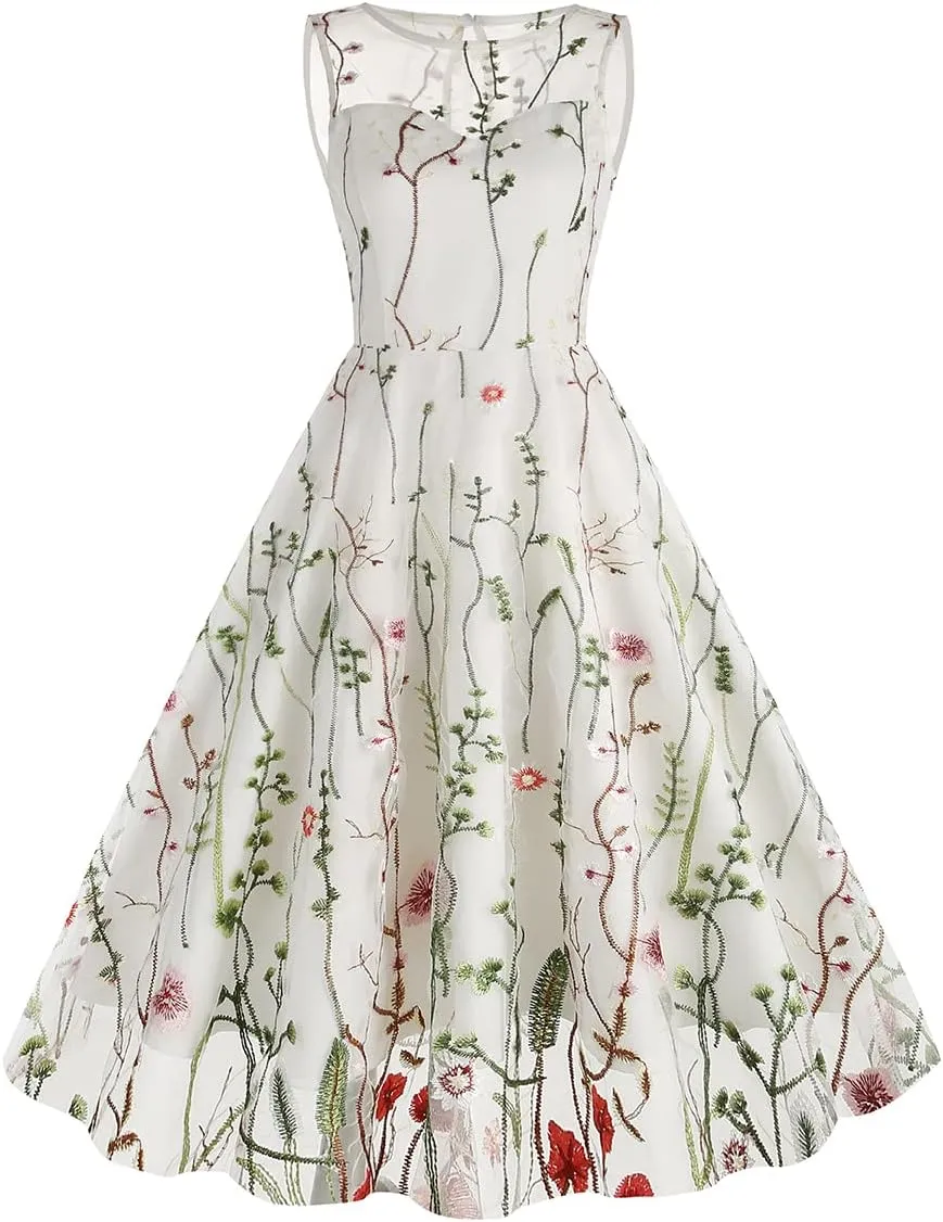 Mommy and Me Matching Floral Dresses Mom and Daughter Mesh Flower Embroidered Dress Women Girls Summer Tulle Embroidery Dress