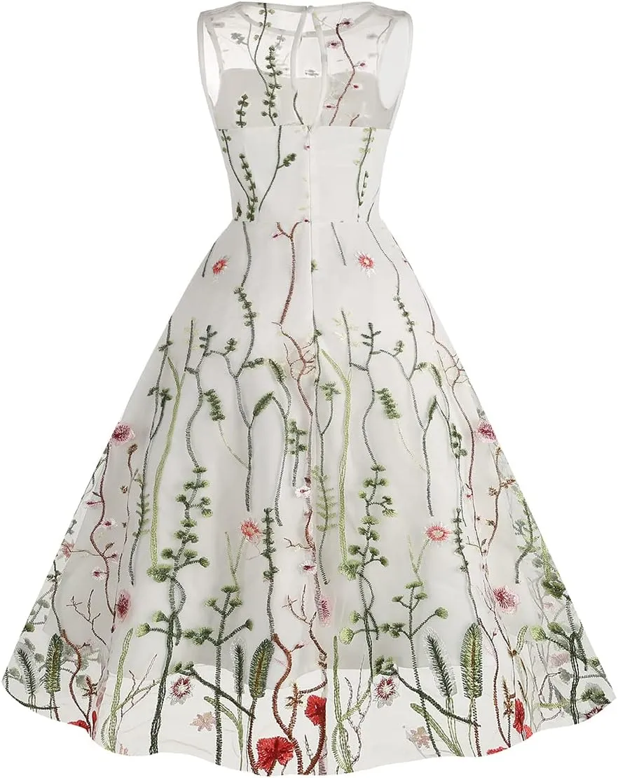 Mommy and Me Matching Floral Dresses Mom and Daughter Mesh Flower Embroidered Dress Women Girls Summer Tulle Embroidery Dress