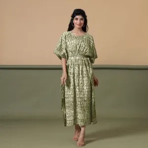 Moss Green Shibori Tie-Dye Cotton Kaftan Maxi Dress