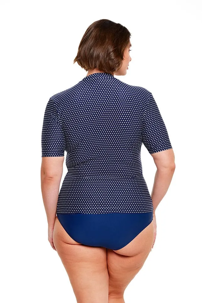 Navy & White Dots Rash Vest Short Sleeve
