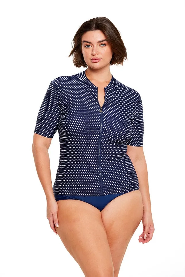 Navy & White Dots Rash Vest Short Sleeve