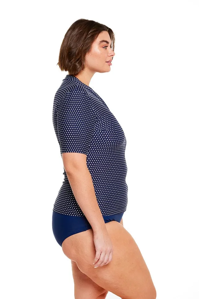 Navy & White Dots Rash Vest Short Sleeve
