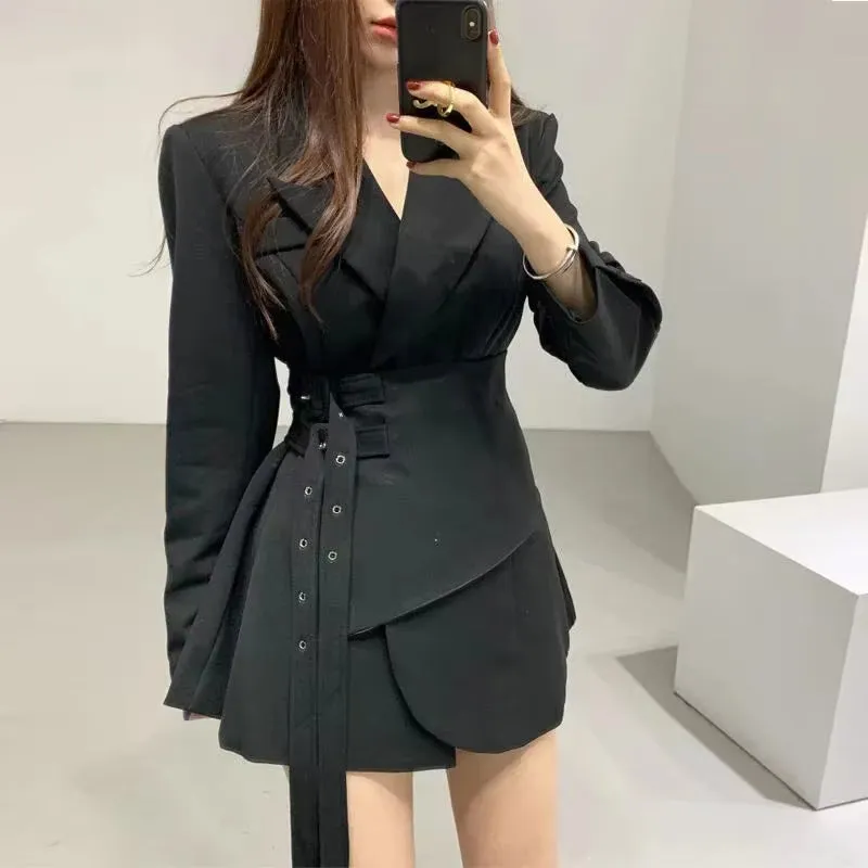 New Fusion Contrast Color Fashion Blazer Dresses for Women High Waist Trendy Wear