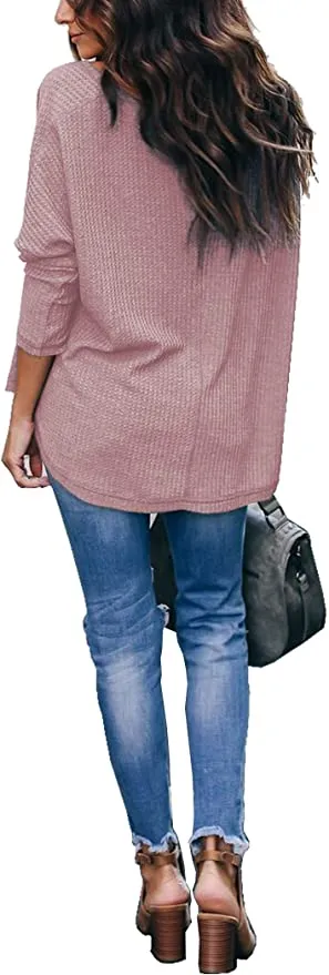 New iGENJUN Women's Over-sized Casual V-Neck Off-Shoulder Batwing Sleeve Pullover Sweater Top in Dusty Pink, Sz S!