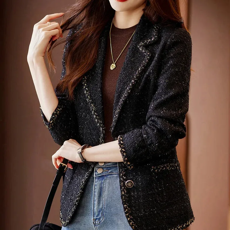 New Italian Style Winter Ladies Casual Blazer Women  Plaid Jacket Female Long Sleeve Single Fashion
