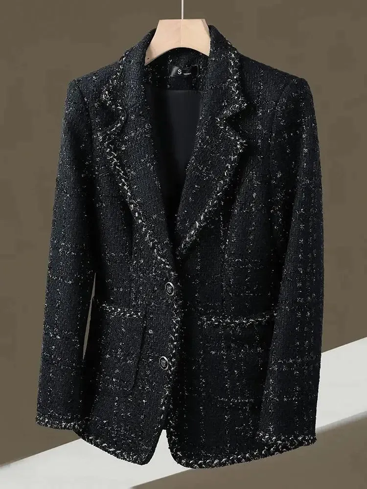 New Italian Style Winter Ladies Casual Blazer Women  Plaid Jacket Female Long Sleeve Single Fashion