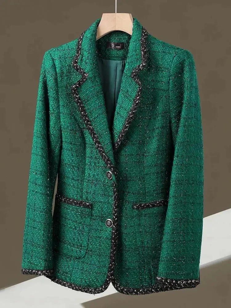 New Italian Style Winter Ladies Casual Blazer Women  Plaid Jacket Female Long Sleeve Single Fashion