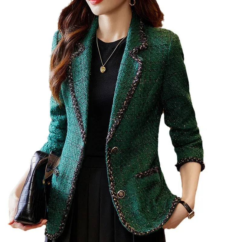 New Italian Style Winter Ladies Casual Blazer Women  Plaid Jacket Female Long Sleeve Single Fashion