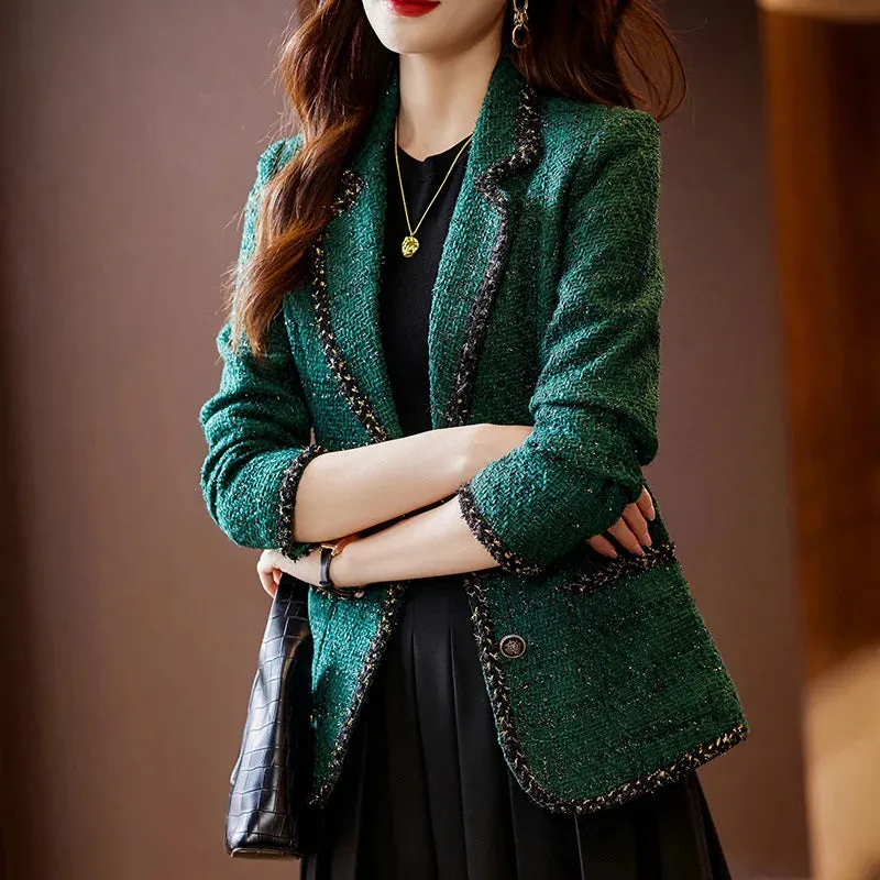 New Italian Style Winter Ladies Casual Blazer Women  Plaid Jacket Female Long Sleeve Single Fashion