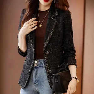 New Italian Style Winter Ladies Casual Blazer Women  Plaid Jacket Female Long Sleeve Single Fashion